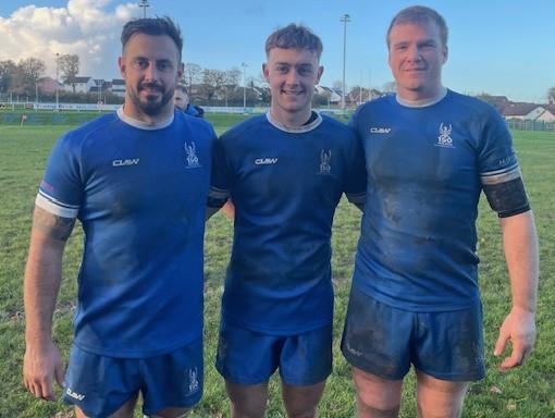 Haverfordwest try scorers - Scott Candler, Jack Evans and Mikey Griffiths. Picture Fraser Watson